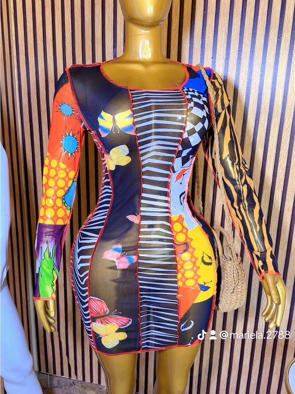 Mariela Colorblock Butterfly Print Bodycon Dress - Multicolor